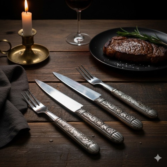 Vintage Argentinean INOXIDABLE Stainless Steel Carving Set 4 Pc Engraved Handles